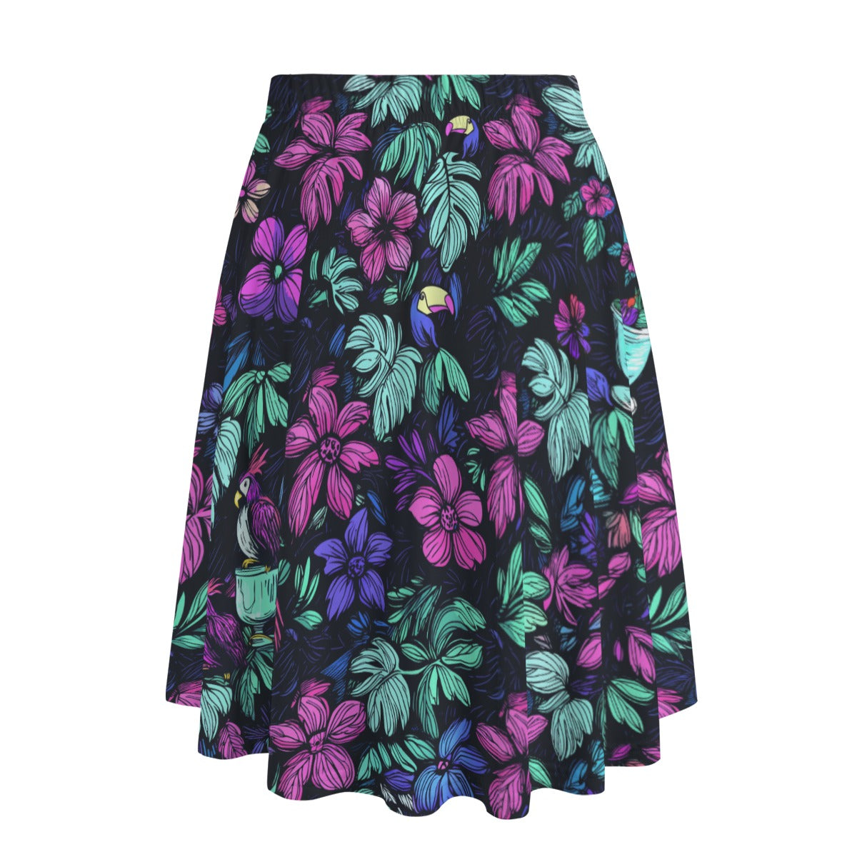 Scribble Birds Midi Skirt
