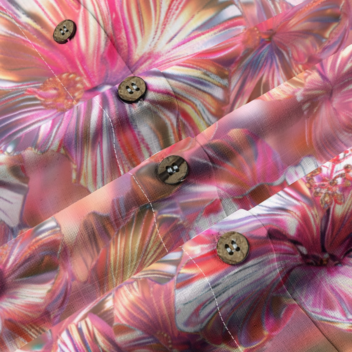 Linen Chrome Dreams Ladies Hawaiian Shirt (Bubblegum Remix)
