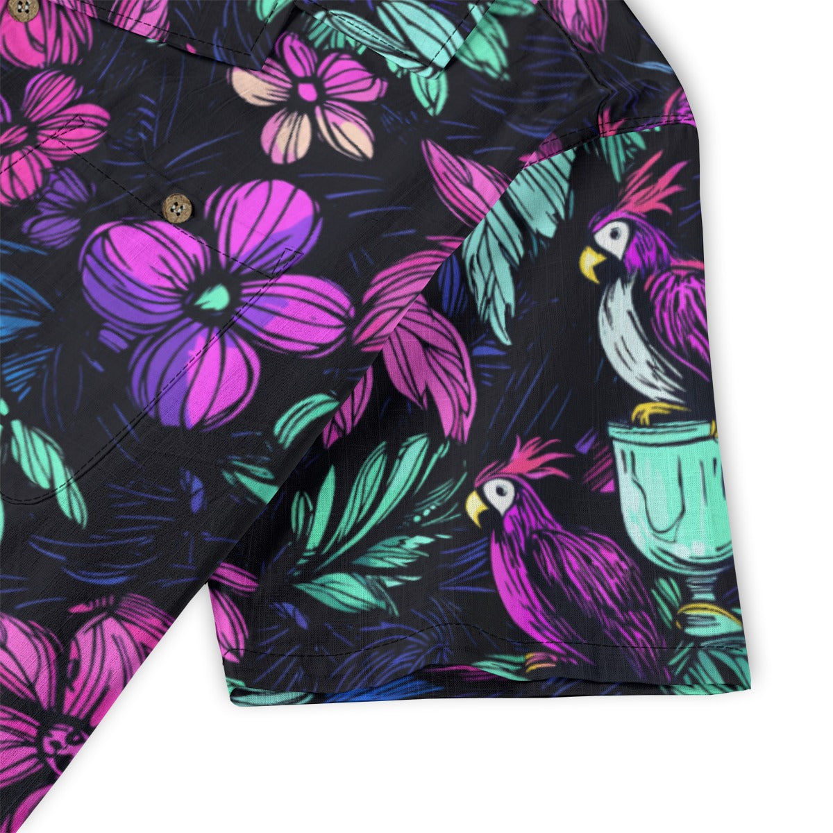 Linen Scribble Birds Hawaiian Shirt