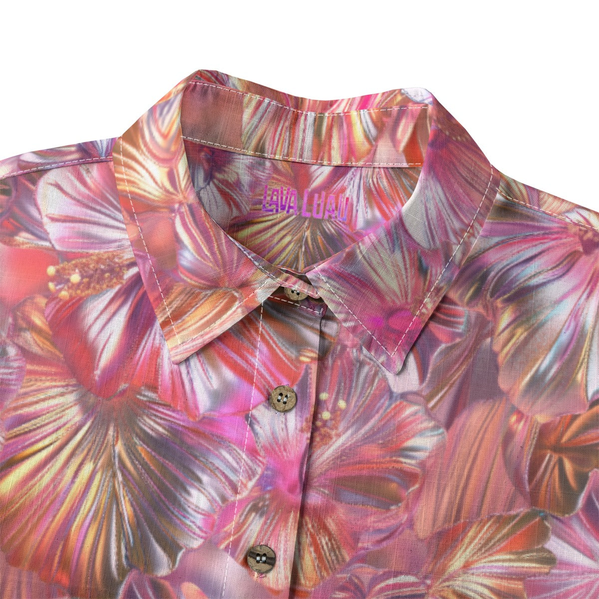 Linen Chrome Dreams Ladies Hawaiian Shirt (Bubblegum Remix)