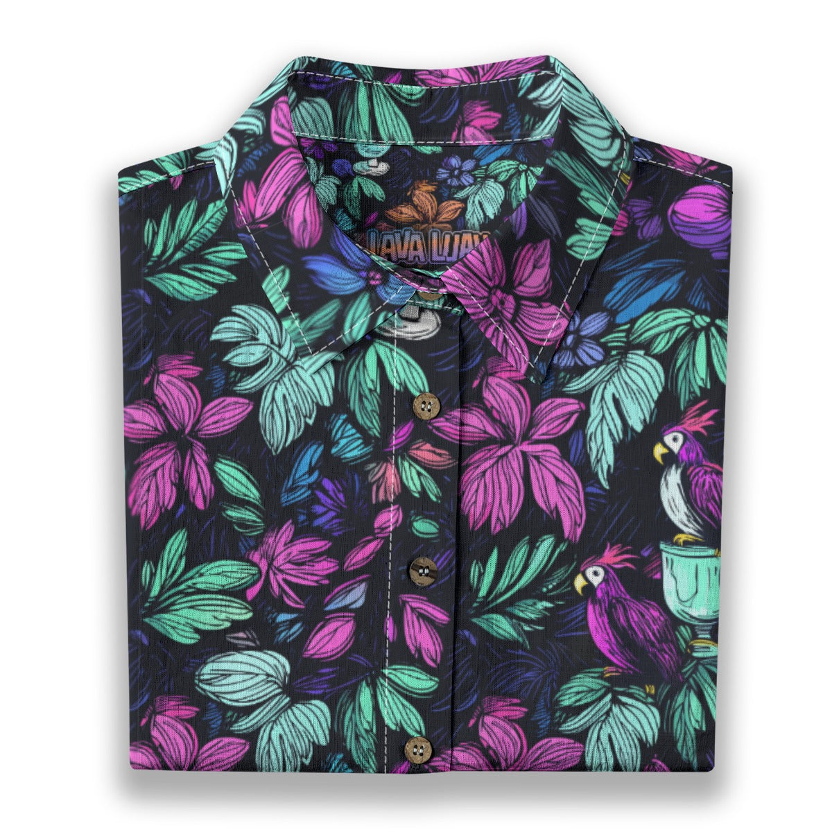 Linen Scribble Birds Ladies Hawaiian Shirt