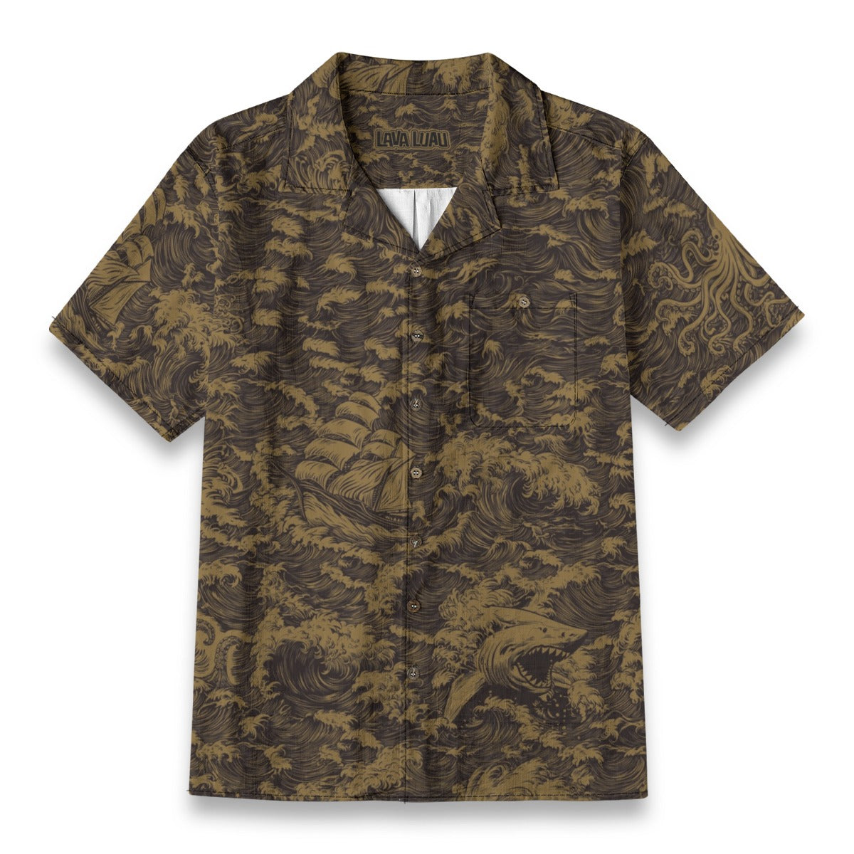 Linen Rogue Waves (Vintage Map Remix) Hawaiian Shirt