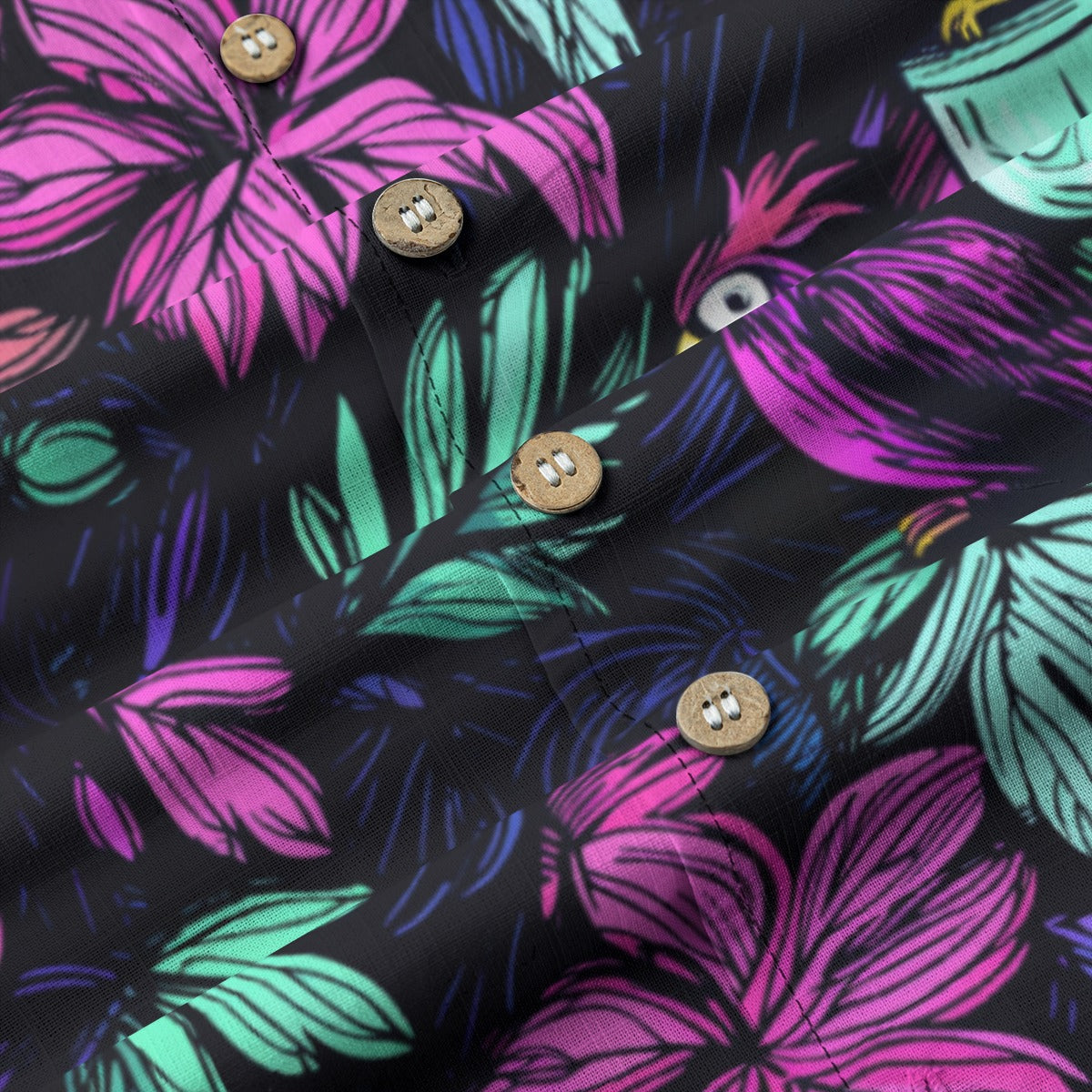 Linen Scribble Birds Hawaiian Shirt