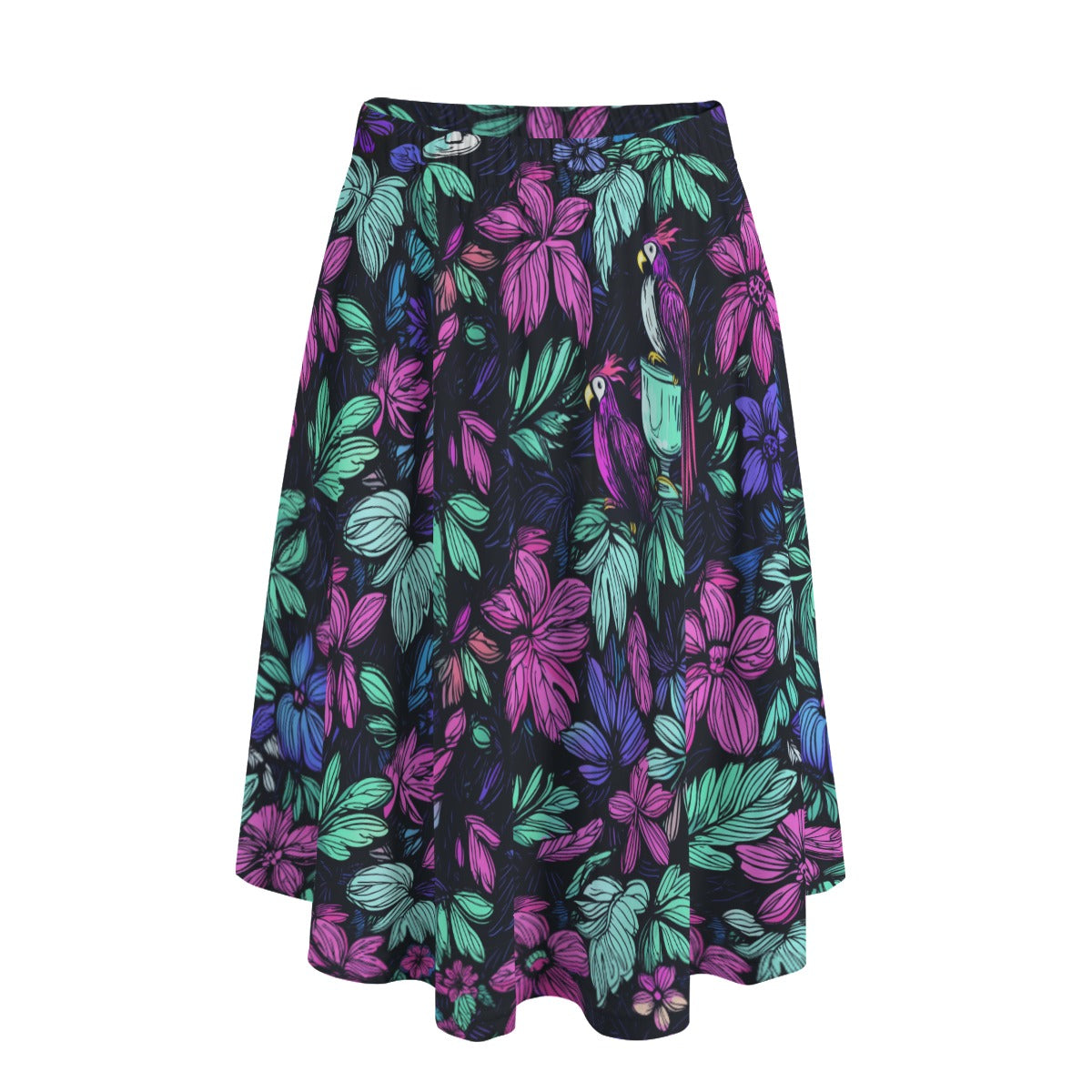 Scribble Birds Midi Skirt