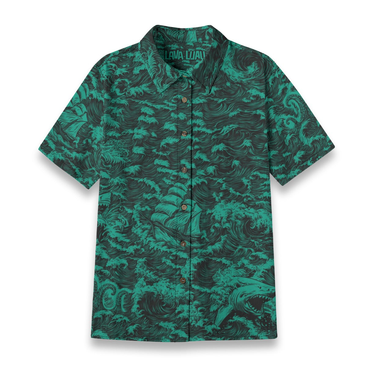 Linen Rogue Waves (Baja Remix) Ladies Hawaiian Shirt
