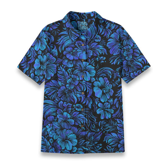 Linen Jungle Halftone (Frozen Flowers Remix) Ladies Hawaiian Shirt