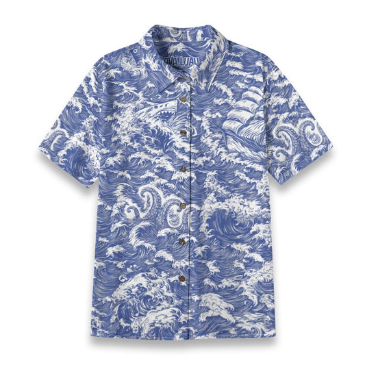 Linen Rogue Waves Ladies Hawaiian Shirt