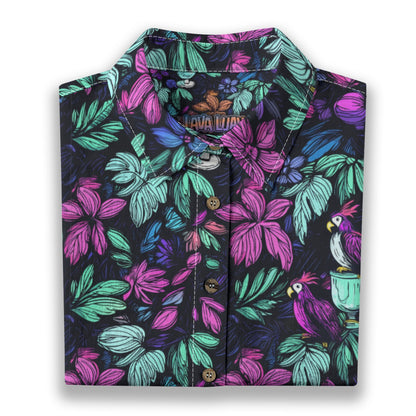 Linen Scribble Birds Ladies Hawaiian Shirt