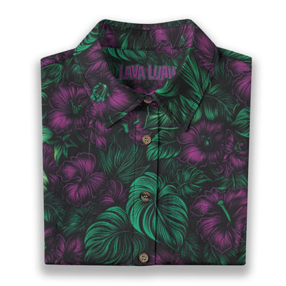 Linen Midnight Bloom Ladies Hawaiian Shirt