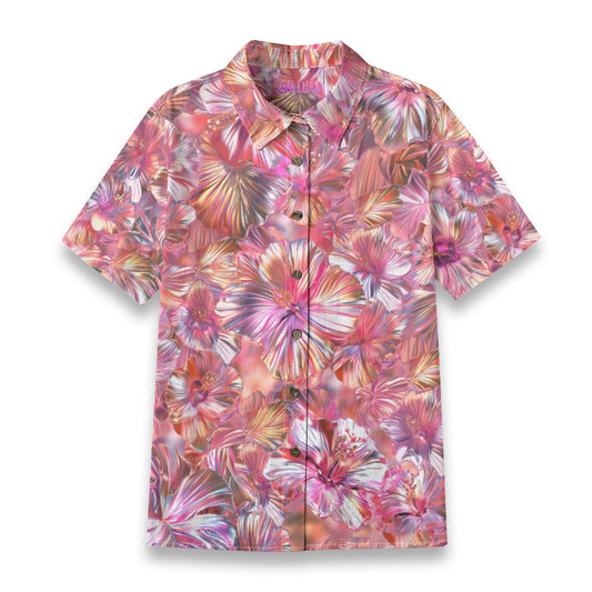 Linen Chrome Dreams Ladies Hawaiian Shirt (Bubblegum Remix)