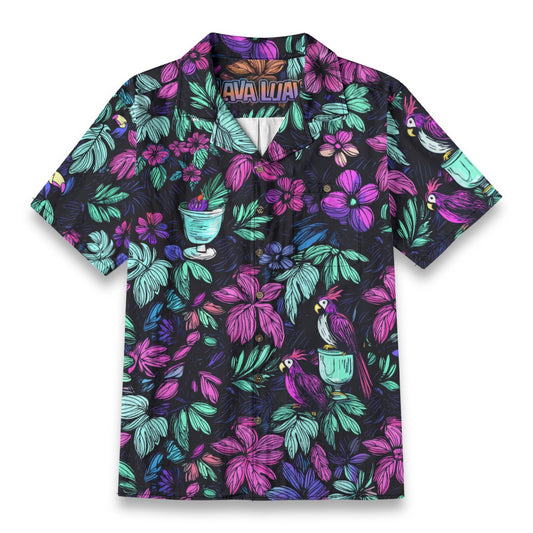 Linen Scribble Birds Hawaiian Shirt