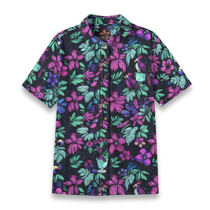 Linen Scribble Birds Ladies Hawaiian Shirt