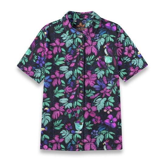 Linen Scribble Birds Ladies Hawaiian Shirt
