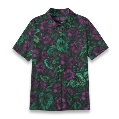 Linen Midnight Bloom Ladies Hawaiian Shirt