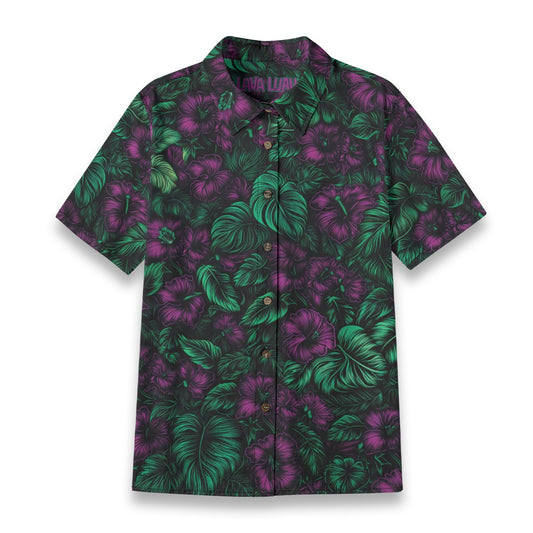 Linen Midnight Bloom Ladies Hawaiian Shirt