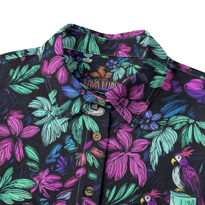 Linen Scribble Birds Ladies Hawaiian Shirt