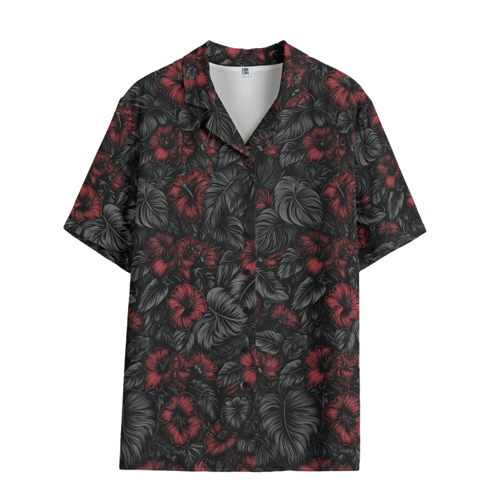 Crimson Bloom Aloha Shirt (Women&