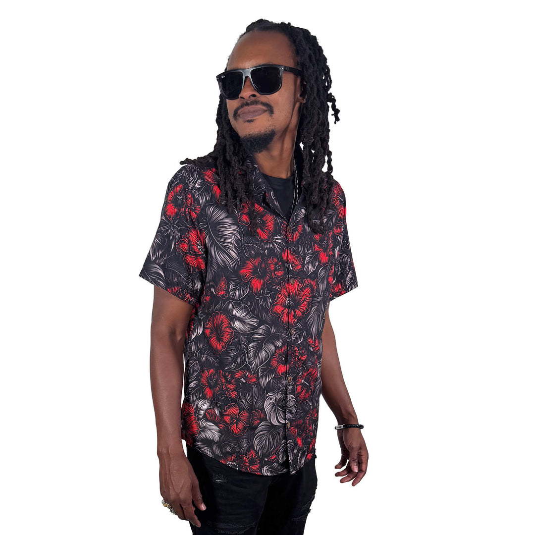 Crimson Bloom Aloha Shirt (Men&