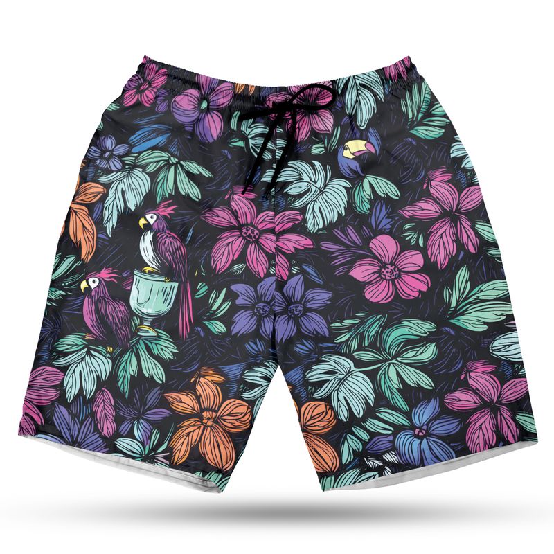 Scribble Birds Hawaiian Shorts (Tropical Dusk Remix)