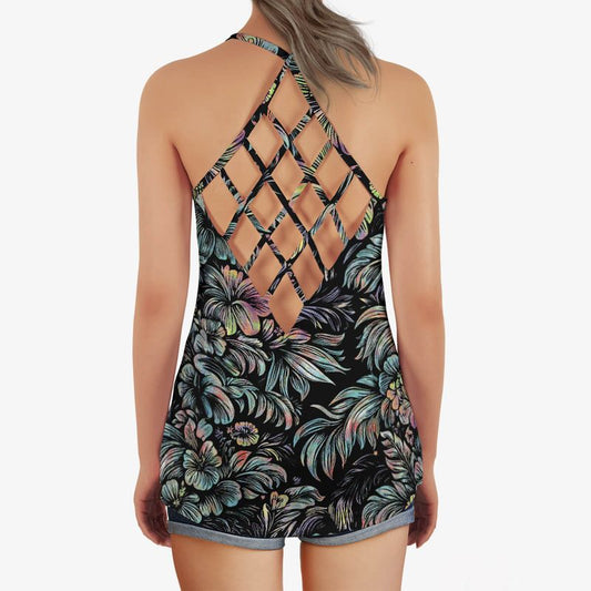 Jungle Halftone Laser Cut Halter Tank