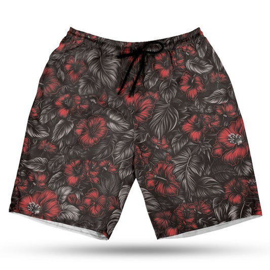 Midnight Bloom Hawaiian Shorts (Crimson Eclipse Remix)
