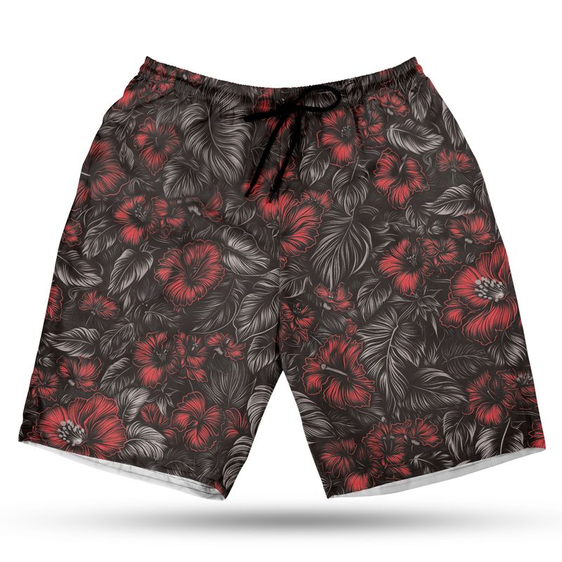 Midnight Bloom Hawaiian Shorts (Crimson Eclipse Remix)